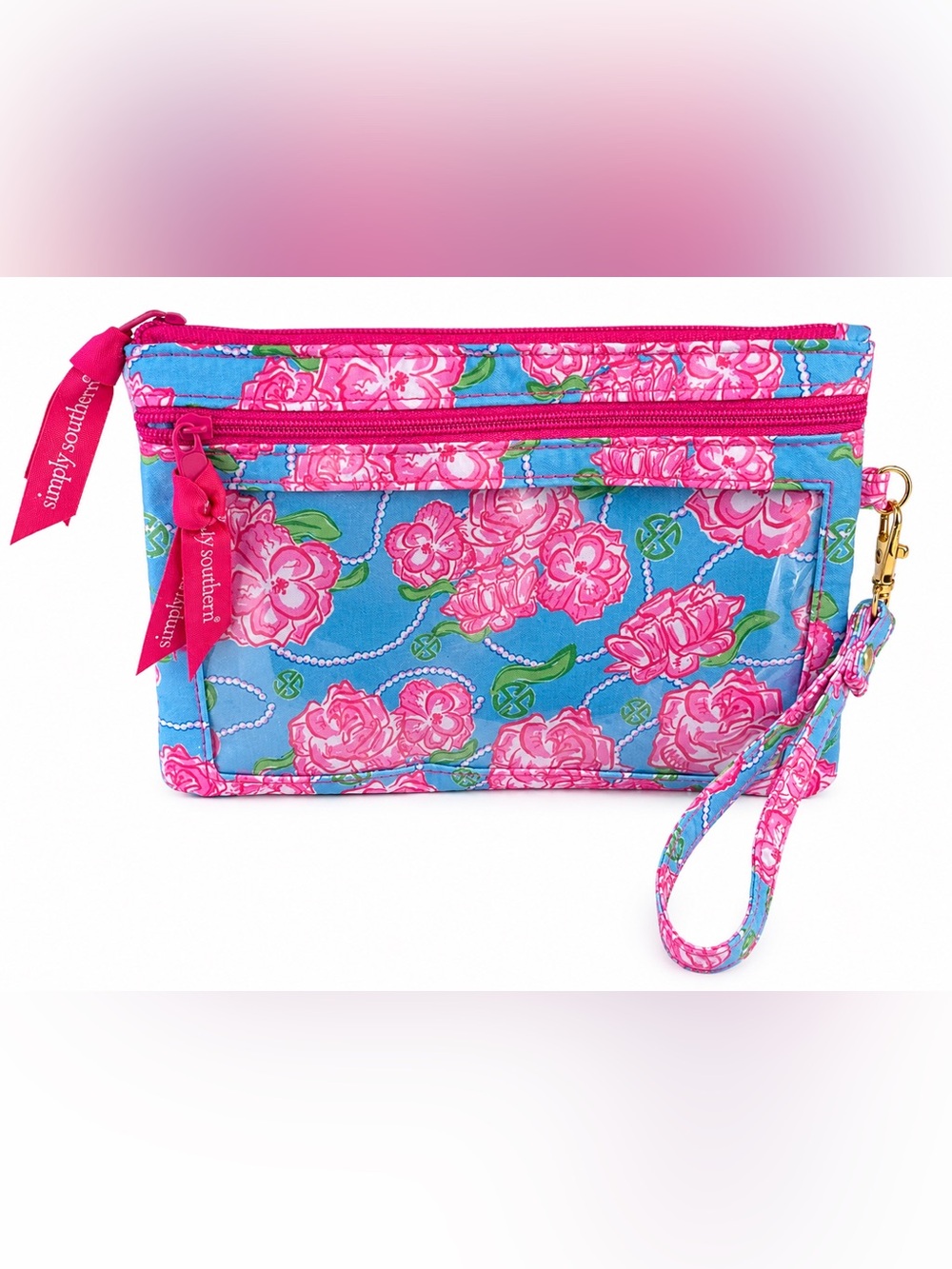 NWOT Simply Southern Floral Phone Wallet Wristlet Pink Blue New